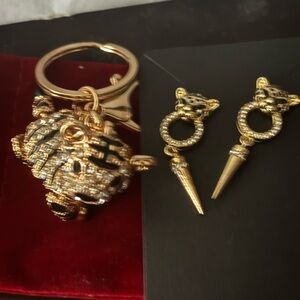 Gold and Black Animal Keychain and Earrings Set